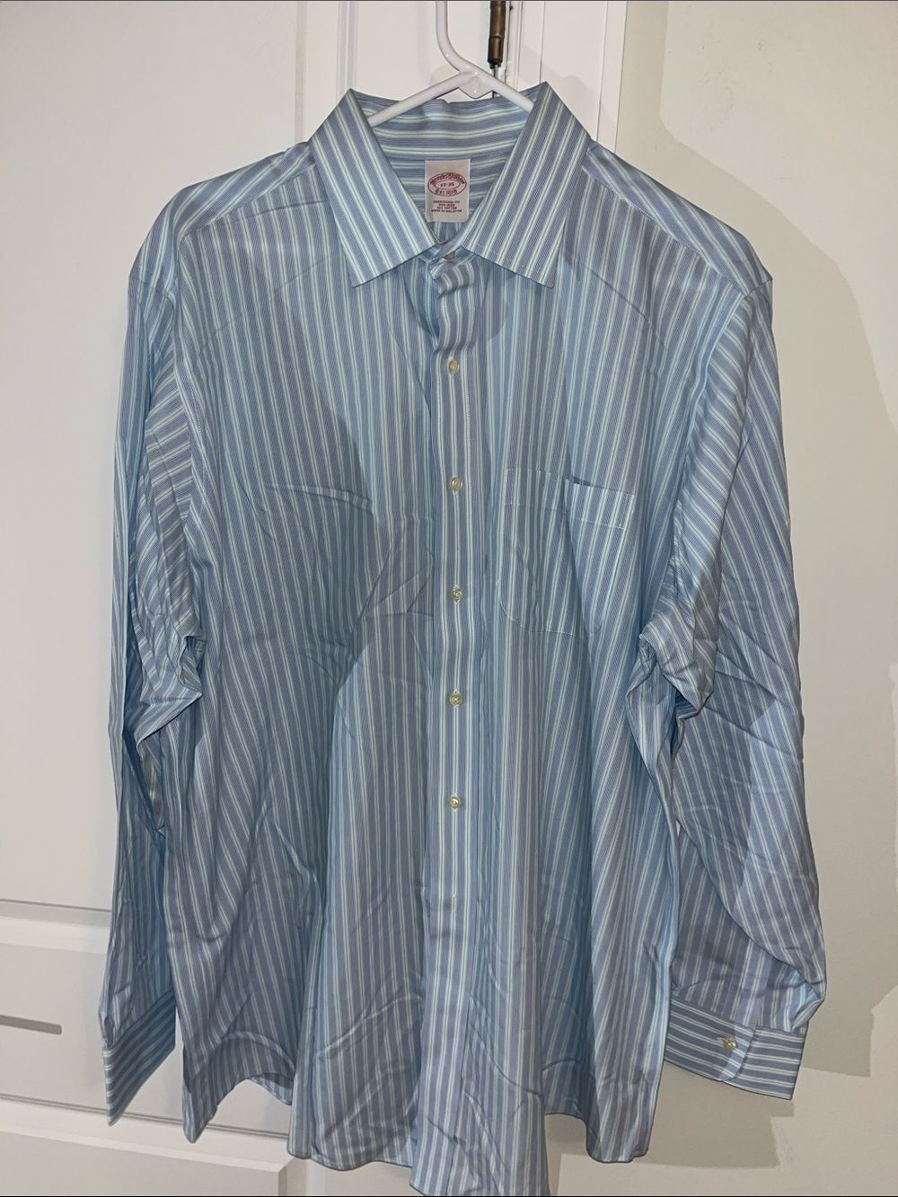 Brooks Brothers Blue Green Stripe Non Iron Original business shirt 17 x 33
